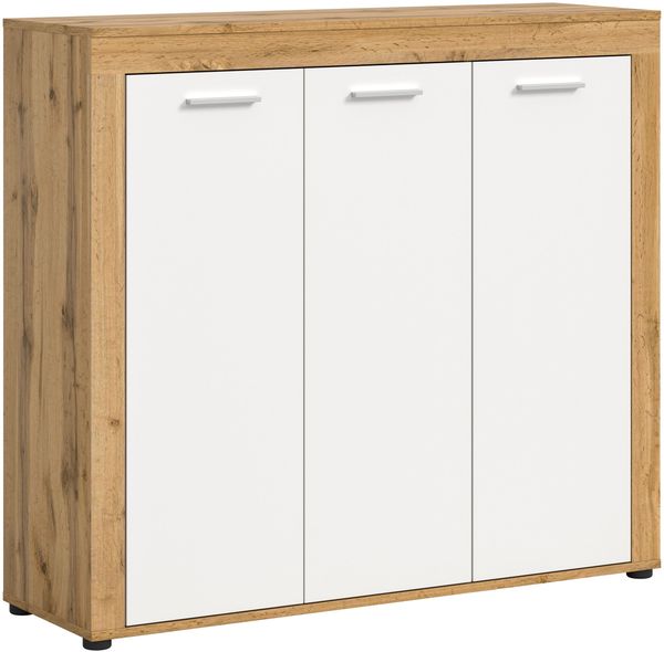 xonox. home Garderobe Jam X8BK6608 Schuhschrank Garderobenschrank Schrank in Wotan Eiche Nb, weiß. ca. 120 x 108 x 37 cm