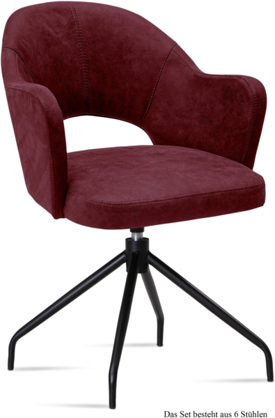 Armlehnstuhl drehbar (6er-Set) Dorcas 59x87x61 Schwarz/Marsala