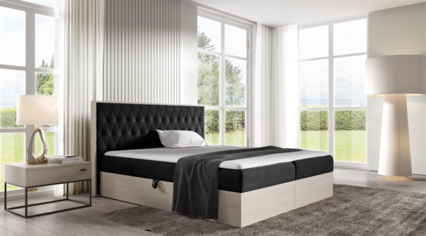 Boxspringbett Bett BROMIA 120x200 cm Nordic Teak Stoff Schwarz inkl. Bettkasten