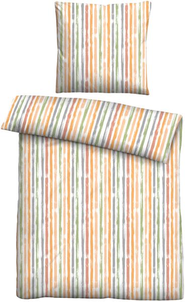 Traumhaft schlafen - Castell - Markenbettwäsche Baumwoll Seersucker Bettwäsche 0020372 LÄNGSSTREIFEN, honig, 1x 135x200 cm + 1x 80x80 cm