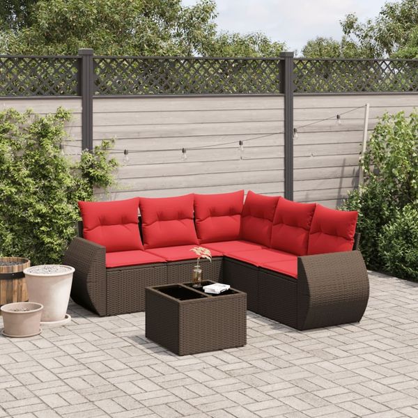 vidaXL 6-teiliges Gartensofa-Set mit Kissen, braun, Polyrattan 3221363