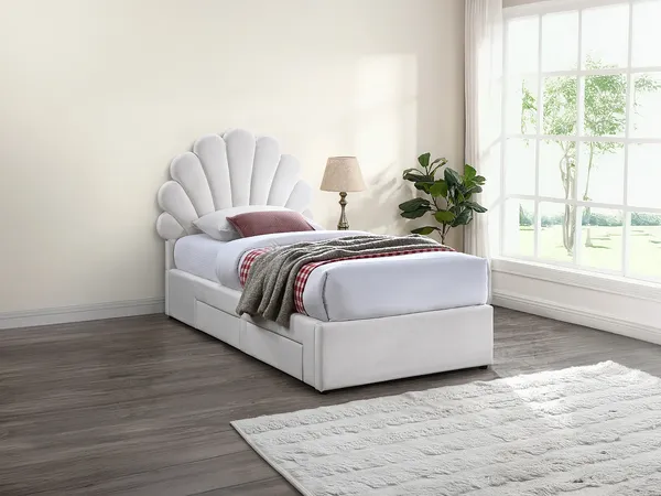 Vente-unique - MOANA Bett SamtStoff Weiß - B 206 cm x H 128 cm x L 114 cm
