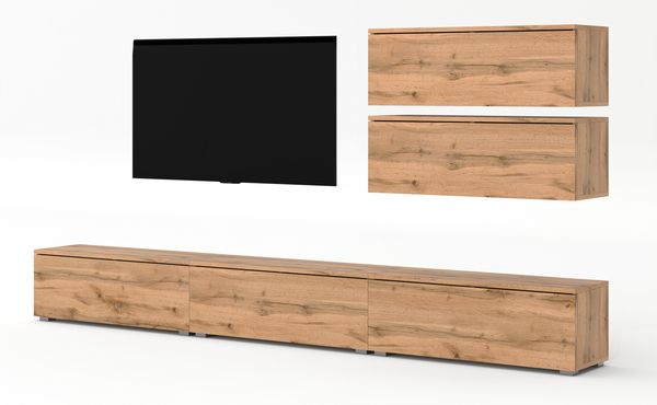 AX LIVING Anbauwand Loriano V Wohnwand braun Eiche Wotan 300 cm breit