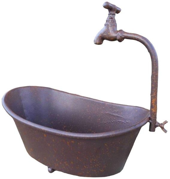Deko-Impression Pflanzkübel Wanne mit Deko-Wasserhahn Eisenbottich Blumentopf Pflanzschale 31 cm (1 St)