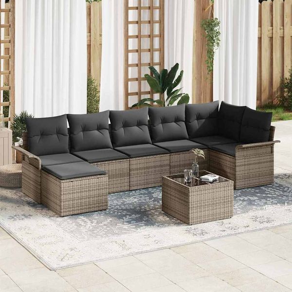 vidaXL Gartensofa-set mit Kissen 8 pcs Grau Poly-Rattan 3345459