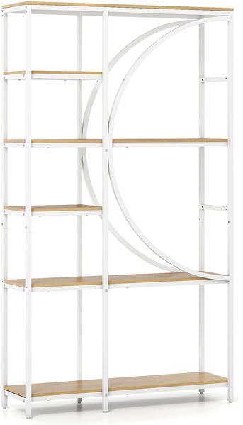 6-stöckiges Bücherregal industrielles Büroregal mit offenen Ablageflächen hohes Regal mit bogenförmigem Design Standregale Weiß