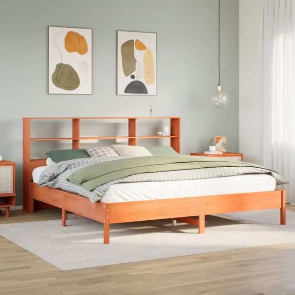 vidaXL Massivholzbett mit Regal ohne Matratze Wachsbraun 200x200 cm 3322860