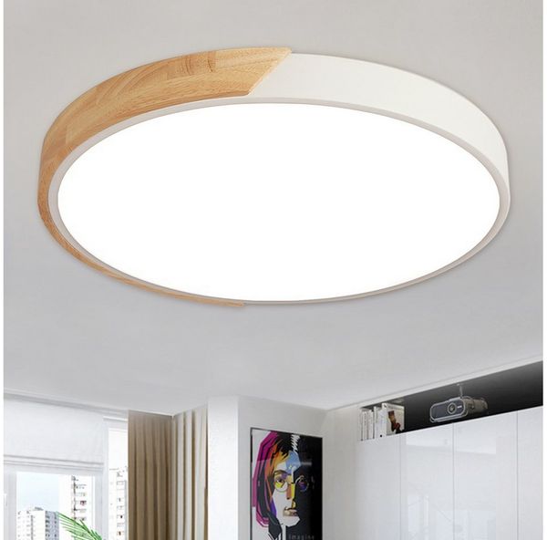 style home Deckenleuchte LED Deckenlampe dimmbar mit Fernbedienung, 48W-Ø50cm, LED fest integriert, Warmweiß bis Kaltweiß 3000K-6000K, Ø50x4cm, Runde Leuchte für Wohnzimmer Schlafzimmer Küche Büro, Holz