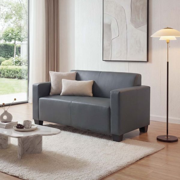 2er Sofa Couch Lyon Loungesofa Kunstleder ~ dunkelgrau