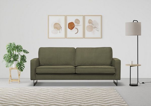 Home affaire 2-Sitzer Pinto, 166 cm, Cord, Chenille, Lederoptik, mit Keder, schwarze Metallfüße, Wellenunterfederung