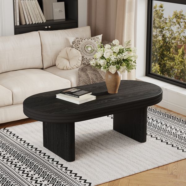 Flieks Couchtisch, ovaler Wohnzimmertisch, Sofatisch, 120 x 60 x 41,5 cm, Schwarz