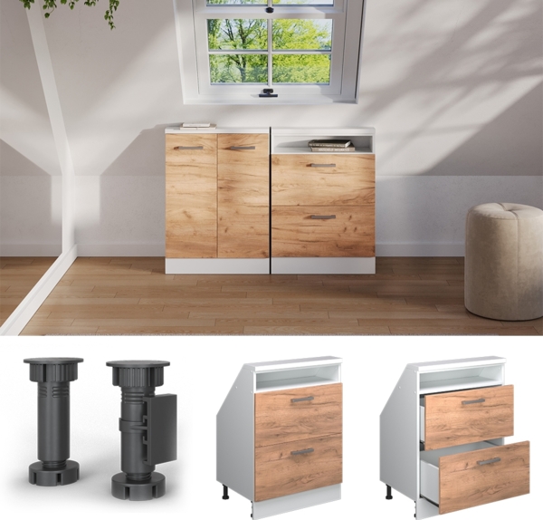 Küchenschrank für Dachschrägen R-Line Goldkraft Eiche 60 cm mit 2 Schubladen Vicco Bild 5