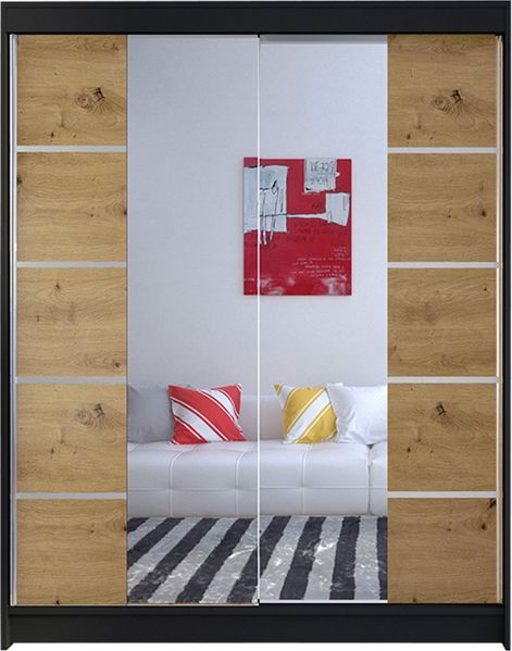 Kleiderschrank Metropolis V, ohne Beleuchtung, Farbe: Schwarz / Artisan Eiche