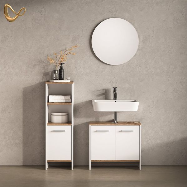 Livinity® Badmöbel-Set Amalfi, Weiß/Goldkraft Eiche, 2 Teile, (2-St)
