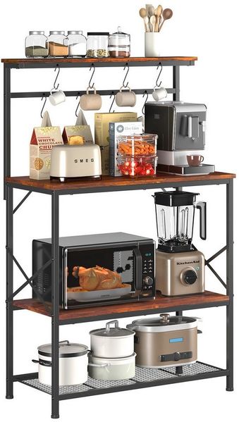 COMHOMA Küchenregal Regal Standregal Mikrowellen Regal für Küche Gewürzregal Bücherregal, mit Anti-Kipp-Schutz, Shrank mit 4 Ablagen, 8 S-Haken, Metallrahmen