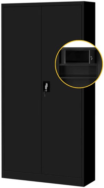 Metallschrank abschließbar TOMASZ - Geheimfach, 4 Ebenen | Aktenschrank Büroschrank Stahl Mehrzweckschrank Werkstatt Werkzeugschrank, 185x90x45cm Schwarz