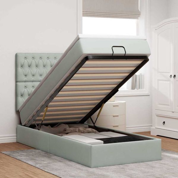 vidaXL Ottoman-Bett mit Matratzen & LEDs Hellgrau 90x200 cm Samt 3314366