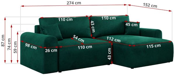 MKS Meble 'Nelson' Ecksofa mit Schlaffunktion und Bettkasten, L-form, Dunkelgrün, Velours Bild 6