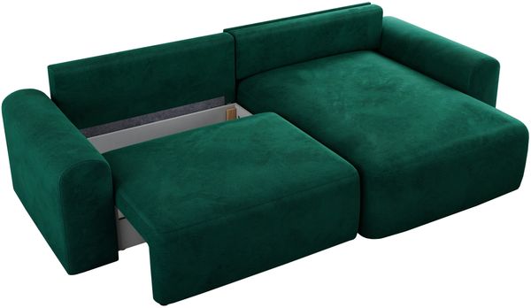 MKS Meble 'Nelson' Ecksofa mit Schlaffunktion und Bettkasten, L-form, Dunkelgrün, Velours Bild 5