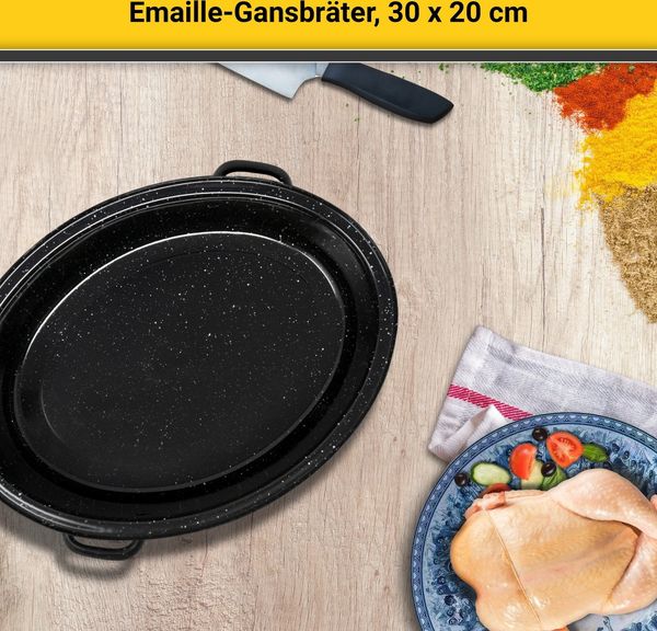 Krüger Bräter Gansbräter mit Tropfdeckel, Emaille, für Induktions-Kochfelder geeignet