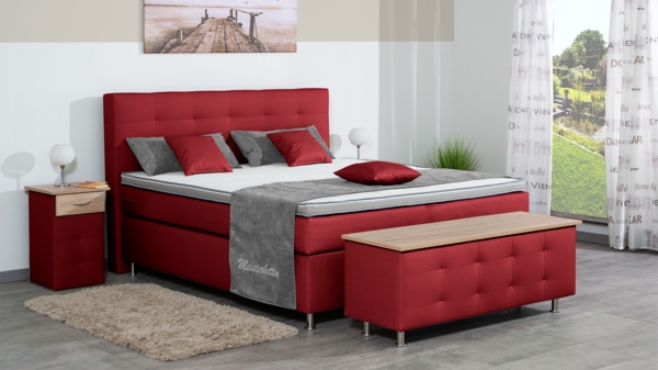 Meisterbetten Boxspringbett Lago 200x220 in KL-Loud Red, Matratzenbezug Nano, Ergoflex-Topper