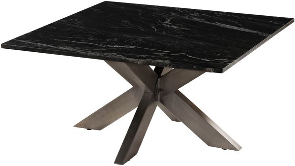 Couchtisch quadratisch 90x90x45 Marmor schwarz / Kreuzgestell Eisen Antik Grau BARCELONA #406