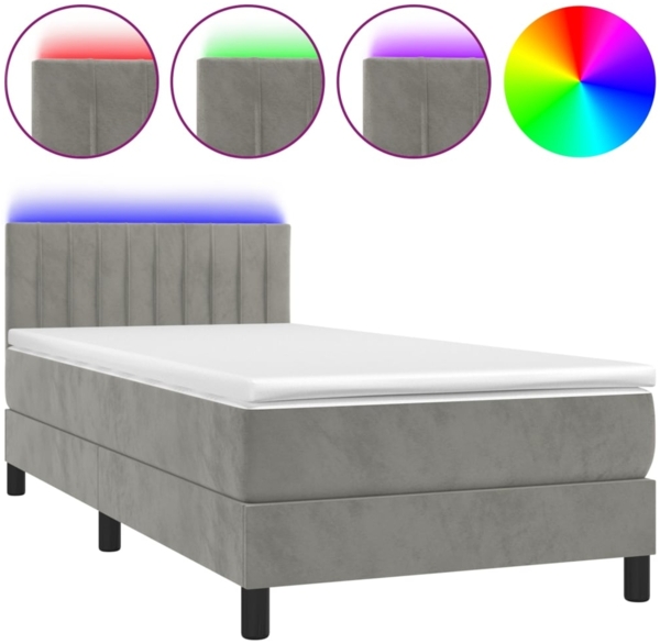vidaXL Boxspringbett mit Matratze & LED Hellgrau 100x200 cm Samt 3134507