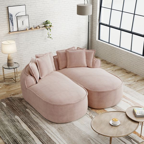 Flieks Chenille Cloud Sofa 2-Sitzer, modulares Doppelsofa ohne Rahmen, mit extra großer Doppel-Chaiselongue, inkl. Kissen, kein Aufbau nötig, Rosa