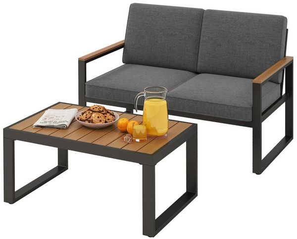 COSTWAY Balkonset, (2-tlg), Gartenmöbel Set mit Kissen, Aluminiumrahmen