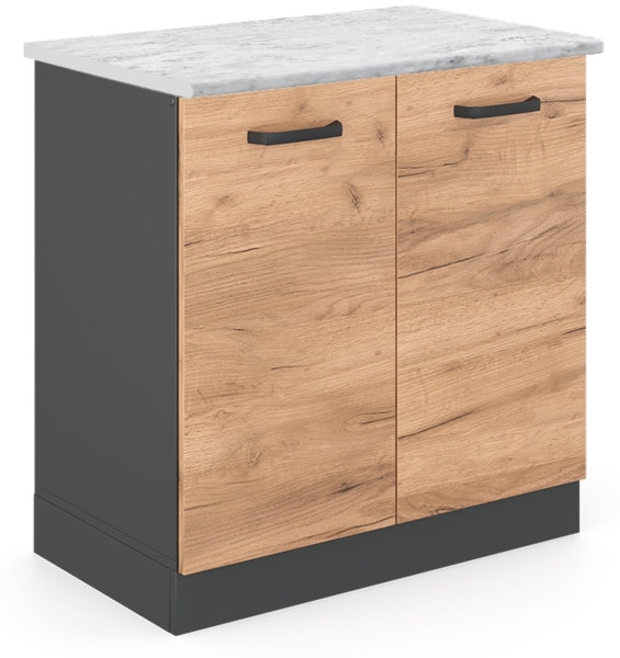 Spülenunterschrank R-Line Goldkraft Eiche 80 cm AP Marmor Vicco