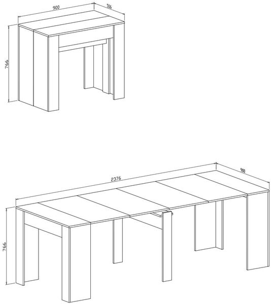 Dmora Ausziehbarer Tisch Ananda, Tisch mit Verlängerungen, Mehrzweckkonsole, Ausziehbarer Esstisch für bis zu 10 Sitzplätze, 51/237x90h78 cm, Mattes Weiß Bild 3