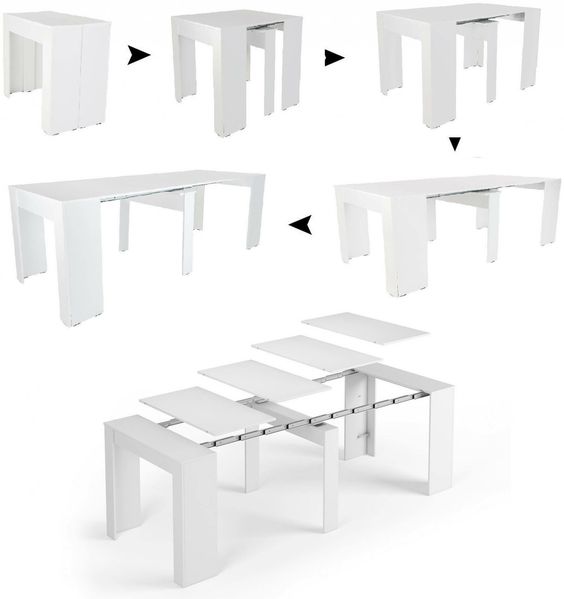 Dmora Ausziehbarer Tisch Ananda, Tisch mit Verlängerungen, Mehrzweckkonsole, Ausziehbarer Esstisch für bis zu 10 Sitzplätze, 51/237x90h78 cm, Mattes Weiß Bild 2