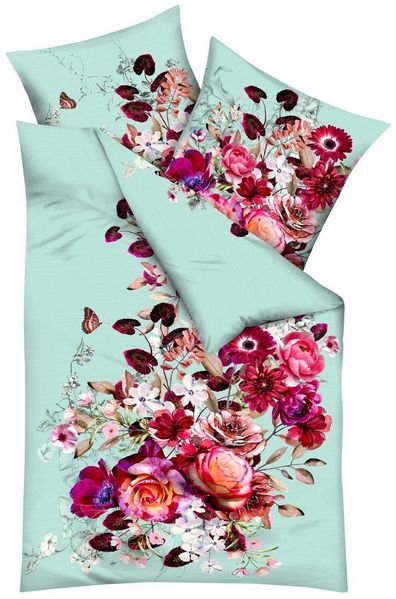 JACK Bettwäsche JACK by Kaeppel Mint Romance, Mako-Satin, 2 teilig, hochwertiger Digitaldruck mit sommerlichem Blumenmotiv in Mint