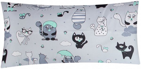 Heubergshop Kissenbezug, (1 Stück), 40x80cm - Katze Grau Grün Kissenhülle Kinder (1 x Katzen Grün 40x80)