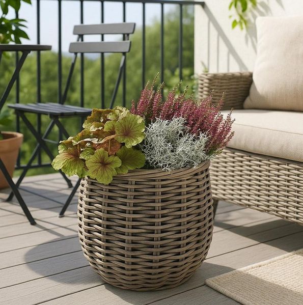 Kobolo Pflanzkübel Pflanzkorb Rattan BOTAN rund Folie ausgeschlagen kubu grey (Stück, 1 Stück), Dm. 25 cm