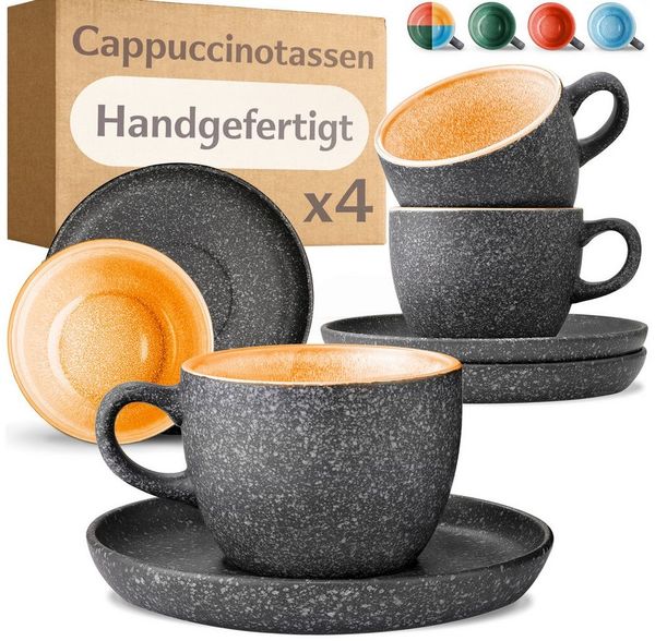 Cosumy Cappuccinotasse Cappuccino Tassen mit Untertassen 4er Set gelb, 8-tlg, Keramik, Warm