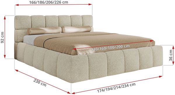 Doppelbett mit Gasdruckfeder, Polsterbett NIRA CLASSIC Holzlattenrost Bett mit Stauraum, gepolstertes Kopfteil Bettkasten - 180 x 200 cm - Creme Strukture Bild 6