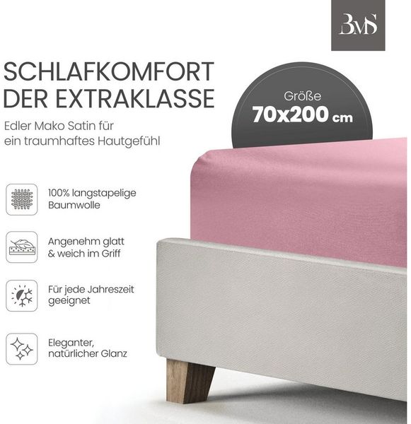 Bettwaesche-mit-Stil Mako-Satin Spannbettlaken rosa 70x200cm