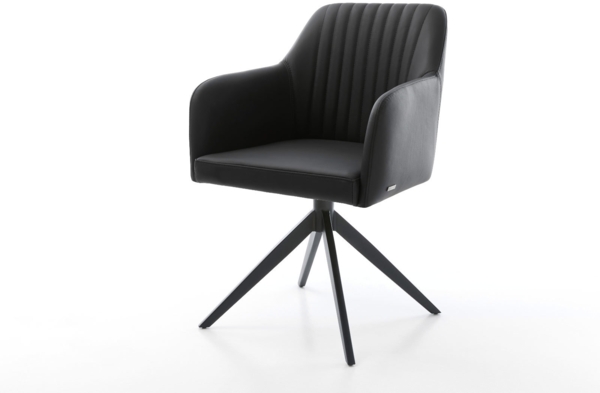 Drehstuhl Greg-Flex Echt-Leder Schwarz Kreuzgestell breit Schwarz 360° drehbar Wippfunktion Taschenfederkern