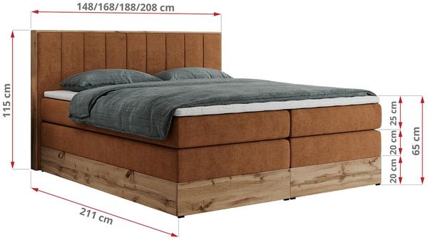 Boxspringbett BELLISSIMO KING, Doppelbett mit Multipocket-Matratze, Polsterbett mit Kopfstütze - 140 x 200 cm - Orange Stoff - H3 Bild 5