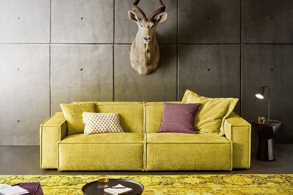 KAWOLA Sofa SAMU 2-Sitzer Stoff gelb 72 x 106 x 236 cm