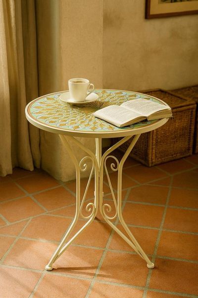 Kobolo Beistelltisch Gartentisch Mediterran mit Platte in Mosaikoptik - Esstisch Bistrotisc (kein Set, 1-St, Stühle separat erhältlich), Höhe 71 cm - Durchmesser 61 cm