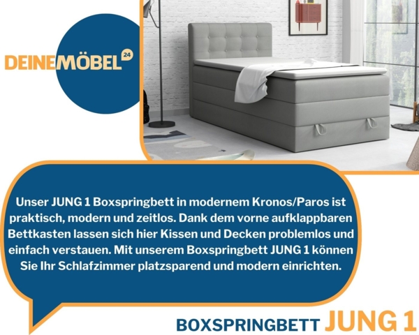 Deine Möbel 24 Boxspringbett JUNG 1 Polsterbett Komplettbett Hotelbett inkl. Topper (für Jugendliche Jugendbett Hellgrau Grau Anthrazit Schwarz Beige, 3-St, Bonellfederkernmatratze H3 Taschenfederkernmatratze H4), 90x200 100x200 120 cm Einzelbett Boxsp... Bild 3