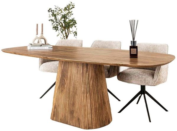 LEVEN Lifestyle Esstisch Esszimmertisch „Nordic Linea“ – Ovaler Tisch Mangoholz 180 cm, Ovale Form für kommunikatives Sitzen