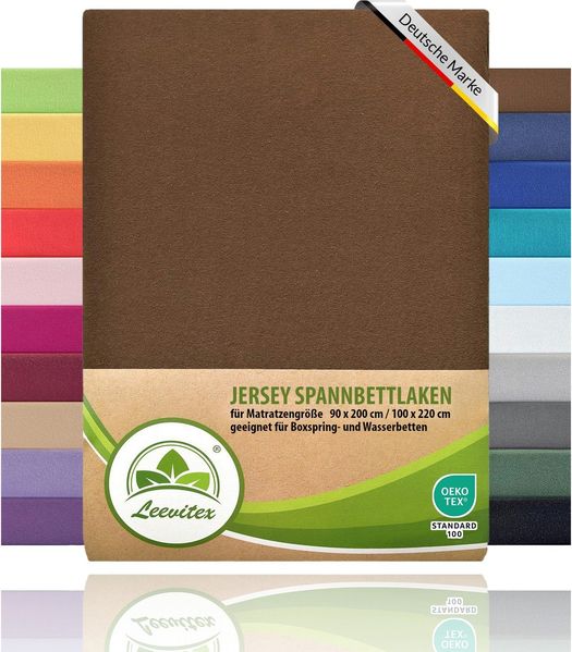 leevitex® Spannbettlaken, Premium 170g/m², Gummizug: rundum, schwer und dick, 100% Jersey-Baumwolle, Schokobraun / Dunkelbraun, 140 x 200 - 160 x 220 cm