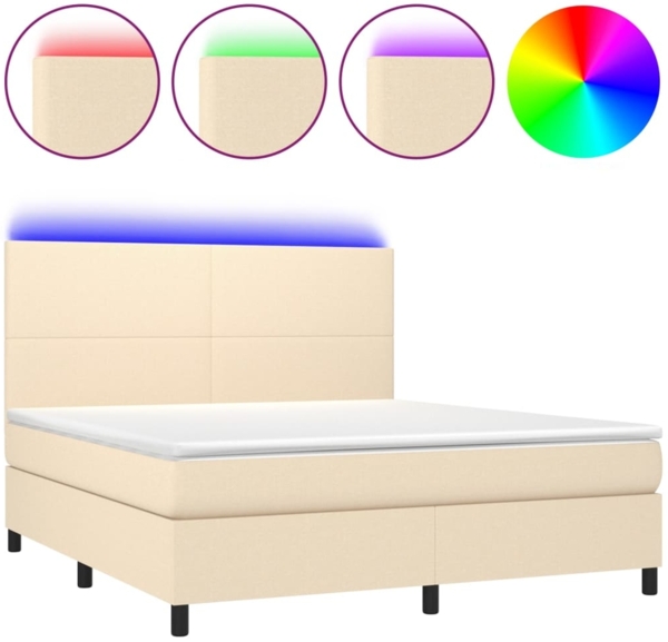 vidaXL Boxspringbett mit Matratze & LED Stoff Creme 160x200 cm, Härtegrad: H2 [3134730]