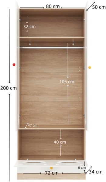 Kinderkleiderschrank mit Haustierbereich, Bärchen-Aussparung & Ablagen, vertikale Aufbewahrung, Kindermöbel, platzsparend Bild 6