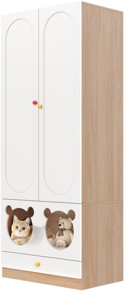 Kinderkleiderschrank mit Haustierbereich, Bärchen-Aussparung & Ablagen, vertikale Aufbewahrung, Kindermöbel, platzsparend Bild 8