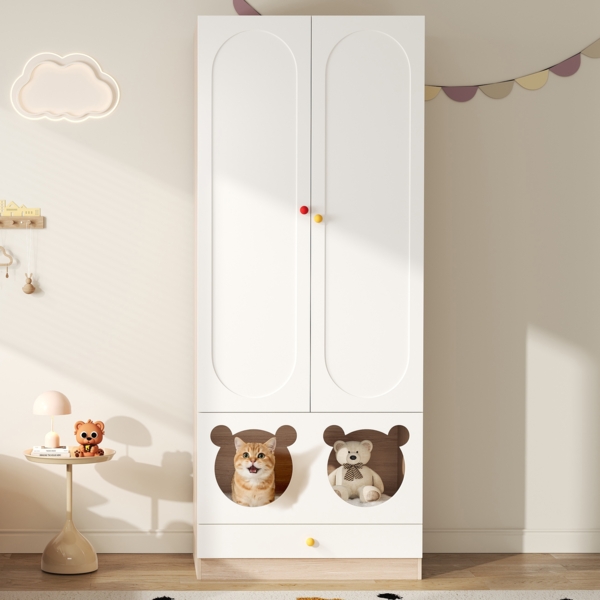 Kinderkleiderschrank mit Haustierbereich, Bärchen-Aussparung & Ablagen, vertikale Aufbewahrung, Kindermöbel, platzsparend Bild 2