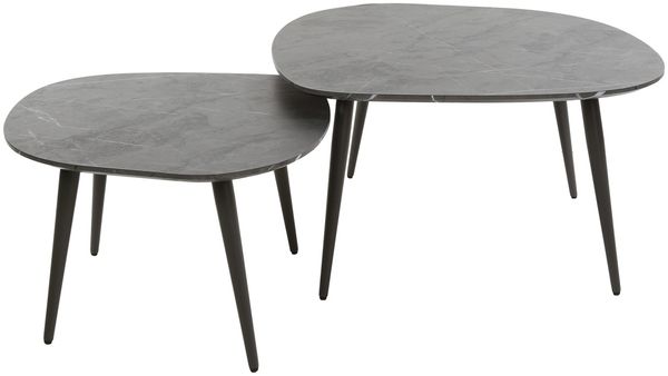 Couchtisch 2er-Set Melamik, Keramik-Optik im Marmor Design, modern, dunkelgrau, viereckig, nachhaltiges Material